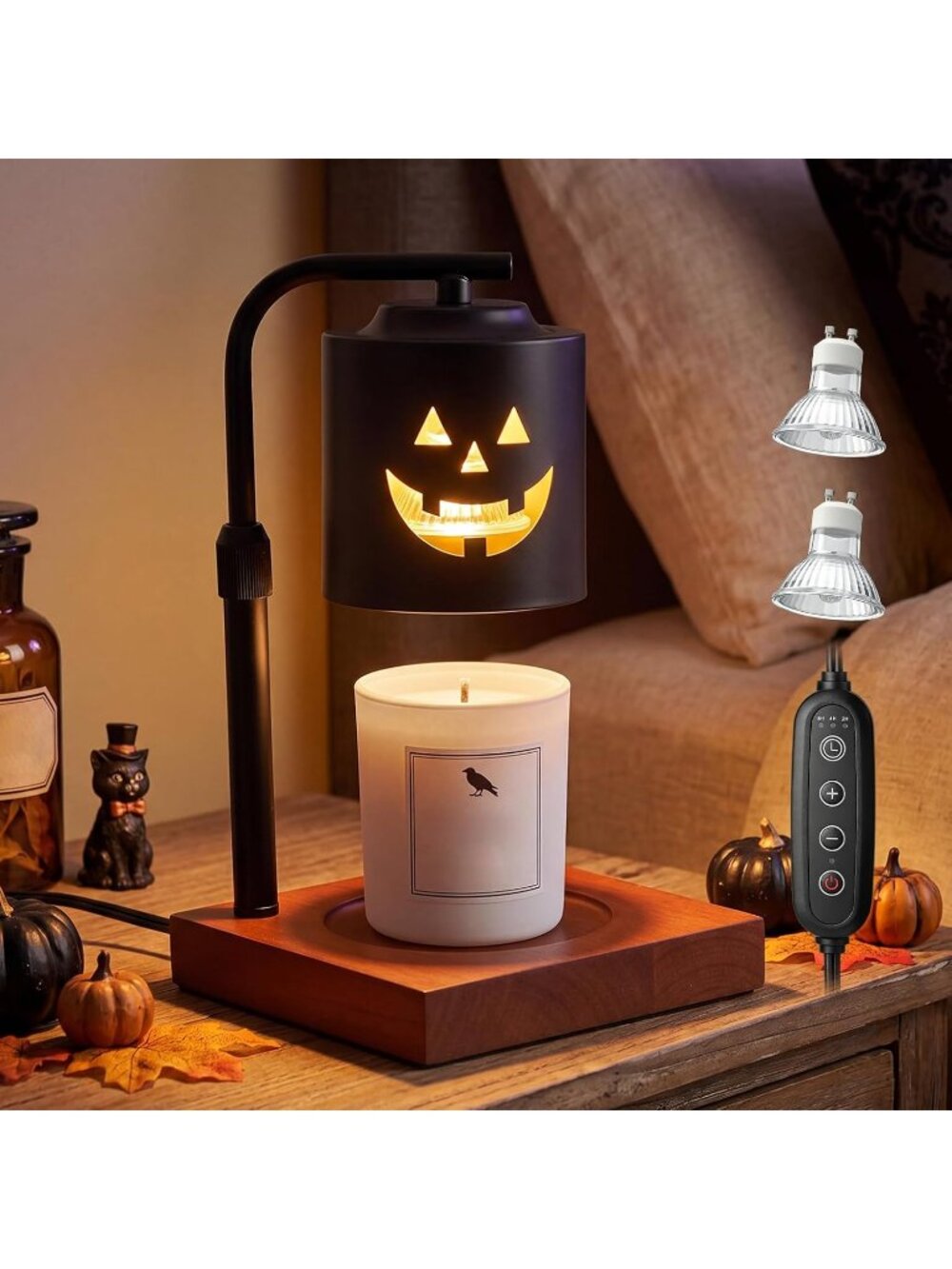 New Halloween Candle Warmer Lamp Jack O Lantern Dimmable Adjustable Height